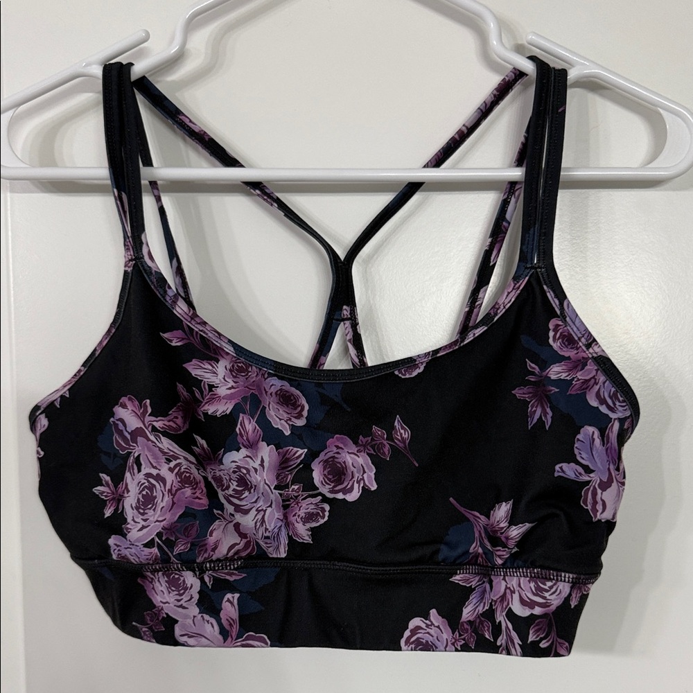 Skechers Black and Purple Floral Sports Bra